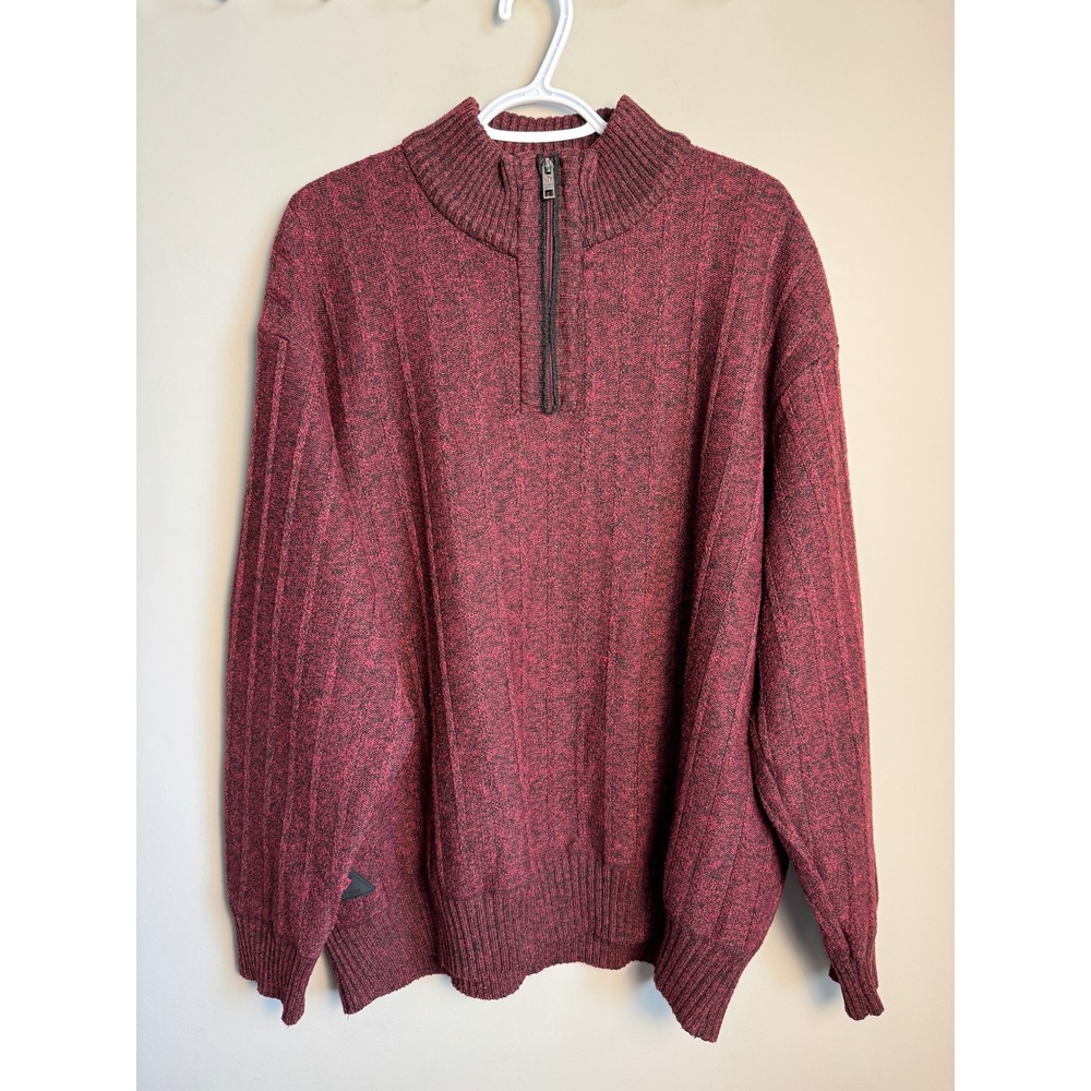 Point Zero Mens Burgundy Wine Quarter Zip Sweater 3X Fleece Lined Gorpcore Dad